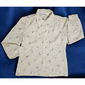Vtg Personal Brand Paisley Blouse Womens 12 Button-Up 70s Off-White Multicolor